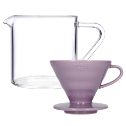 Hario V60-02 Keramik Dripper Lila 2 Kopp. Inkl. Loveramics Brewers Glaskanna 500 ml