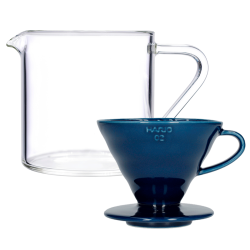 Hario V60-02 Keramik Dripper Mörkblå 2 kopp Inkl. Loveramics Brewers Glaskanna 500 ml