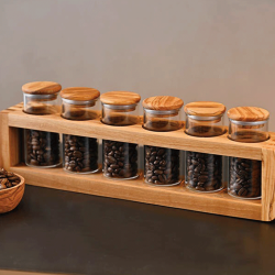 Hario Kaffebönbehållare Set 6 st. med Hållare Olivträ