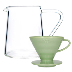 Hario V60-02 Keramik Dripper Grön 2 Kop. Inkl. Loveramics Brewers Glaskanna Tall 500 ml