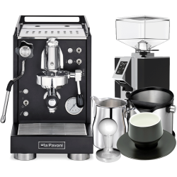 La Pavoni Mini Cellini Svart LPSMCB01EU Inkl. Eureka Mignon Turbo Espressokvarn, Baristautrustning & Koppar