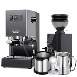 Gaggia Classic E24 Grå Espressomaskin Inkl. Eureka Mignon Zero 55s & Baristautrustning