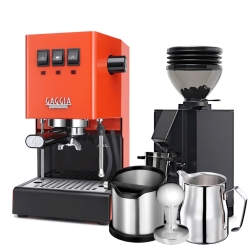 Gaggia Classic E24 Lobster Red Espressomaskin Inkl. Eureka Mignon Zero 55s & Baristautrustning