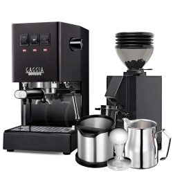 Gaggia Classic E24 Svart Espressomaskin Inkl. Eureka Mignon Zero 55s & Baristautrustning