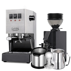 Gaggia Classic E24 Stål Espressomaskin Inkl. Eureka Mignon Zero 55s & Baristautrustning