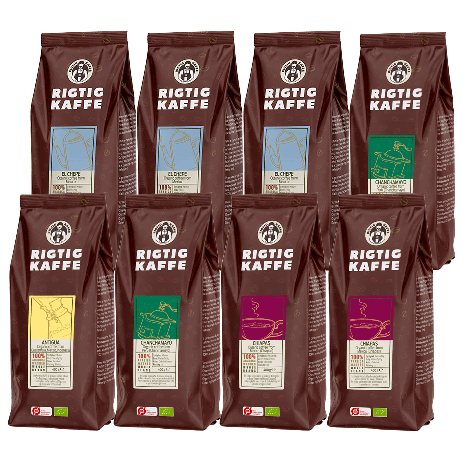 Rigtig Kaffe Organic Mixpaket 8x400g