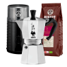 Bialetti Moka Express 6 Koppar mokabryggare Inkl. House of Barista Elektrisk Kaffekvarn & Rigtig Kaffe Organic Chiapas 400g