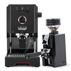Gaggia Classic UP Svart Espressomaskin Inkl. Eureka Mignon Zero 65 Mattsvart Espressokvarn