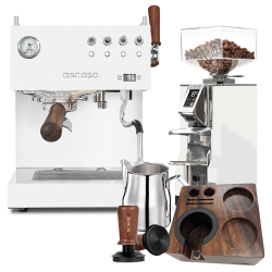 Ascaso Steel Duo Plus White Espressomaskin Inkl. Eureka Mignon Libra 55 Krom/Vit Espressokvarn & Baristautrustning
