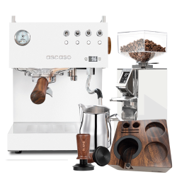 Ascaso Steel Duo PID White Espressomaskin Inkl. Eureka Mignon Libra 55 Krom/Vit Espressokvarn & Baristautrustning