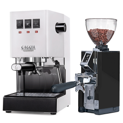 Gaggia Classic E24 Vit Espressomaskin Inkl. Eureka Mignon Libra 65 Krom/Mattsvart Espressokvarn