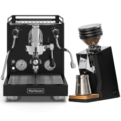La Pavoni New Cellini Evolution Svart LPSCVB01NO Espressomaskin Inkl. Eureka Mignon Zero 65 Speedy Mattsvart Espressokvarn