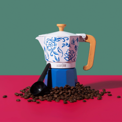 La Cafetière Venice 6 Koppar Espressokanna Blu Fiorato Inkl. Keramisk Espressokopp 12 cl 2 st