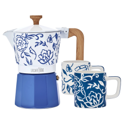 La Cafetière Venice 6 Koppar Espressokanna Blu Fiorato Inkl. Keramisk Espressokopp 12 cl 2 st