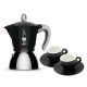 Bialetti Moka Induktion 4 Kop. Espressokanna Svart Inkl. Club House Tulipano Espresso m. Fat Matt Svart 7 cl 2 st