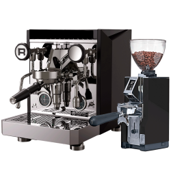 Rocket Giotto Fast V Svart Espressomaskin Inkl. Eureka Mignon Libra 65 Krom/Matt Svart Espressokvarn