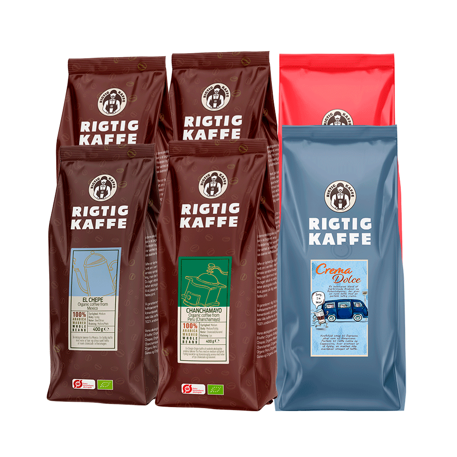 Rigtig Kaffe Brun Serie, Crema Intenso & Dolce Crema Mixpaket 3,6 kg Hela kaffeb&ouml;nor
