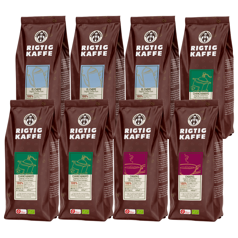 Rigtig Kaffe Organic Mixpaket 8x400g