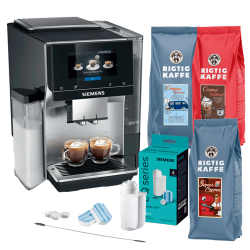 Siemens TQ713R03 EQ700 Inox Espressomaskin inkl. Siemens skötselpaket & 3 kg Rigtig Kaffe hela kaffebönor