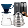 Filterbryggset Inkl. Timemore Server 600ml, Hario Dripper Mörkblå, IKAPE-Kittel, House of Barista Mjölkskummare & Kaffekvarn