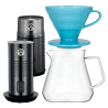 Filterbryggset Inkl. Timemore Server 600ml, Hario Dripper Ljusblå, House of Barista Elektrisk Mjölkskummare & Kaffekvarn