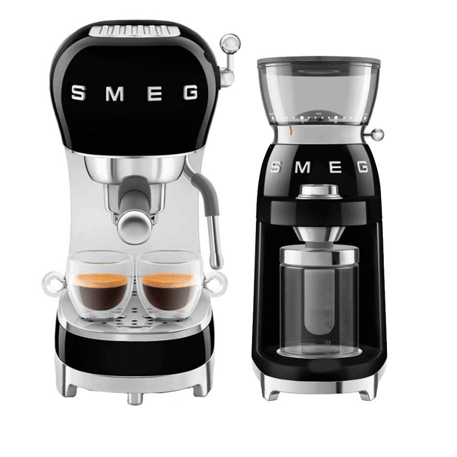 Smeg ECF02BLEU Espressomaskin Svart Inkl. Smeg CGF03BLEU Kaffekvarn Svart