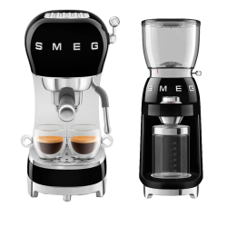 Smeg ECF02BLEU Espressomaskin Svart Inkl. Smeg CGF11BLEU Kaffekvarn Svart