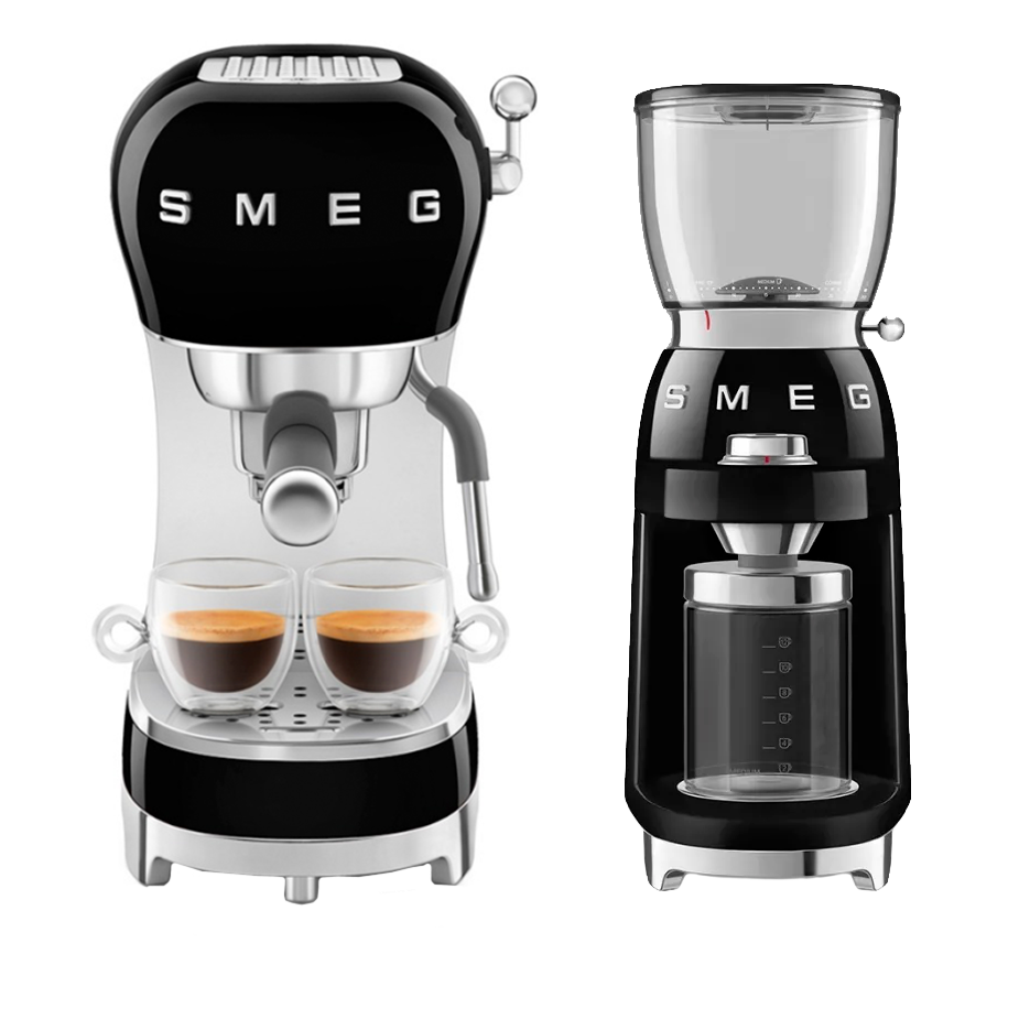 Smeg ECF02BLEU Espressomaskin Svart Inkl. Smeg CGF03BLEU Kaffekvarn Svart