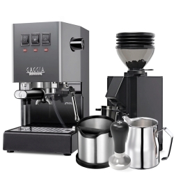 Gaggia Classic E24 Grå Espressomaskin Inkl. Eureka Mignon Zero 55s & Baristautrustning