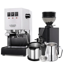 Gaggia Classic E24 Vit Espressomaskin Inkl. Eureka Mignon Zero 55s & Baristautrustning