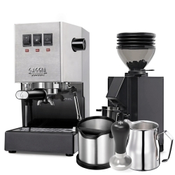 Gaggia Classic E24 Stål Espressomaskin Inkl. Eureka Mignon Zero 55s & Baristautrustning