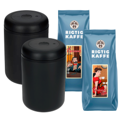 Fellow Atmos Vakuum Kaffebehållare Svart 1,2 L 2 st Inkl. 2x500g Rigtig Kaffe Espresso & Espresso Latte