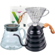 IKAPE Pour Over Kittel med Termometer 1,2 L Svart inkl. Hario V60 Range Server 60 cl, V60-02 Glasdripper Svart 2 Koppar & Filter