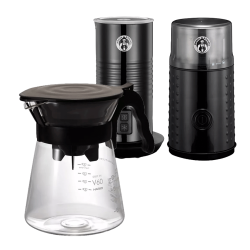 Hario V60 Coffee Server 0,45L Inkl. House of Barista Elektrisk Kaffekvarn & Mjölkskummare