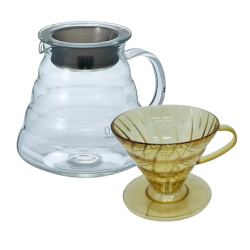 Hario V60 Filterbryggningsset inkl. V60 Range Server 60 cl, Tsukimi Gul Dripper 2 Koppar & Filter