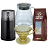 Hario Filterbryggningsset Inkl. V60 Dripper Tsukimi Gul, Server 0,6 L, Kaffekvarn & 400 g Rigtig Kaffe