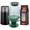 Hario Filterbryggningsset Inkl. V60 Dripper Bonsai Gr&ouml;n, Server 0,6 L, Kaffekvarn & 400 g Rigtig Kaffe